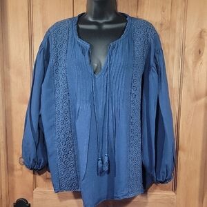 Sundance Flowy Linen & Crochet Top